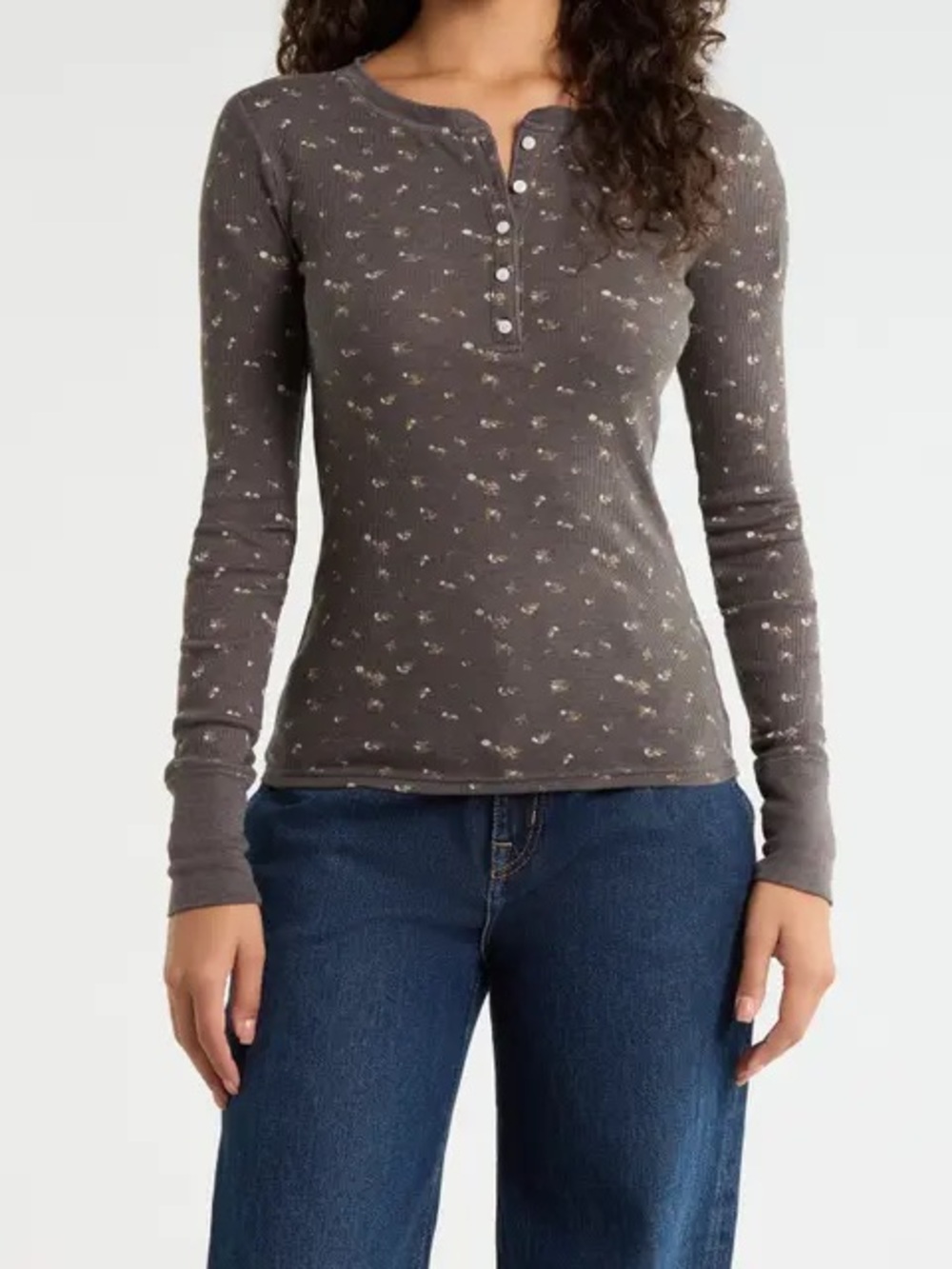 Lucky Brand | Floral Henley Long Sleeve Top
